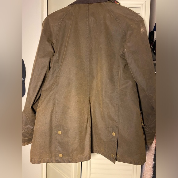Barbour Women's Waxed Jacket- Olive Green Liberty Beadnell Size 8 - Picture 3 of 8